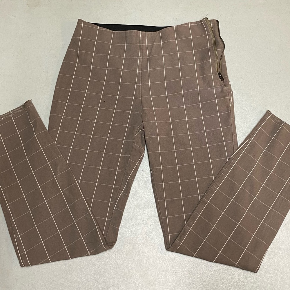 A new day, size 2, high waisted, skinny ankle, plaid striped  brown pants.